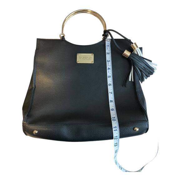 BB Los Angeles Black Tote Bag Gold Ring Handles Tassel Detail Vintage Chic Purse - Picture 11 of 12